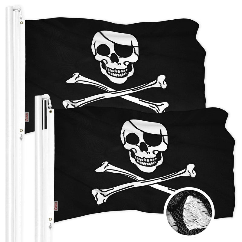 G128 2 Pack: Pirate Jolly Roger Bones Flag | 16x24 In | ToughWeave Series Embroidered 300D Polyester | Novelty Flag, Embroidered Design, Indoor/Outdoor, Brass Grommets G128