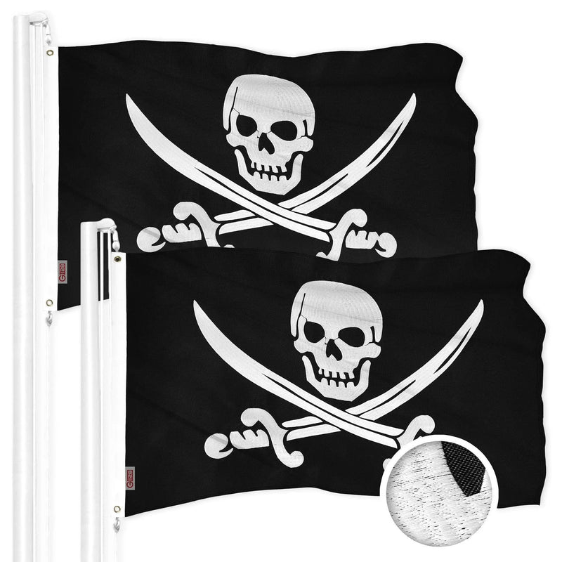 G128 2 Pack: Pirate Jolly Roger Swords Flag | 16x24 In | ToughWeave Series Embroidered 300D Polyester | Novelty Flag, Embroidered Design, Indoor/Outdoor, Brass Grommets G128