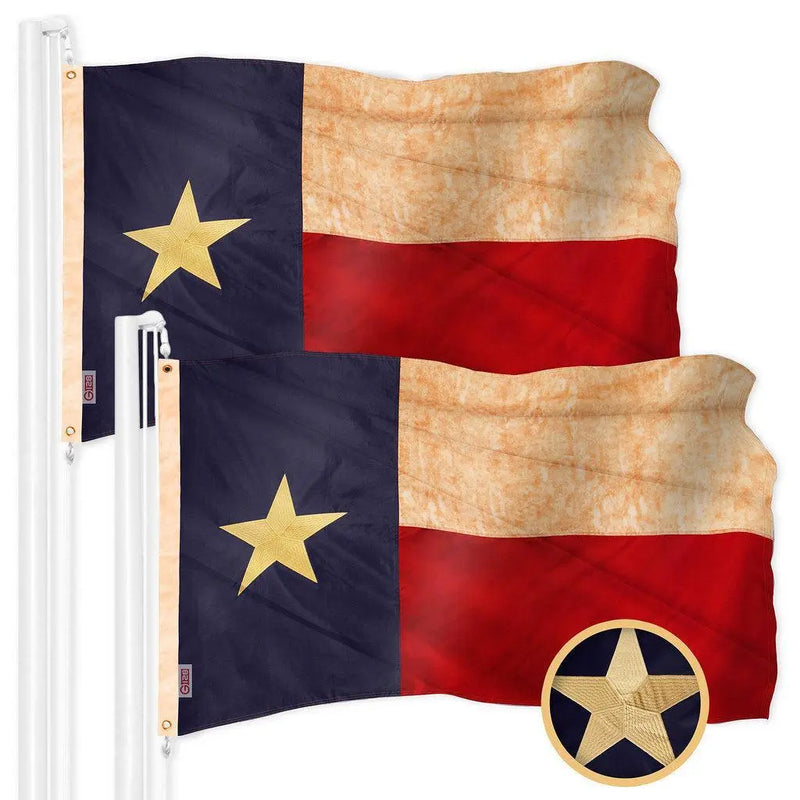 G128 2 Pack: Texas Tea-Stained TX State Flag | 2x3 Ft | ToughWeave Pro Series Embroidered 420D Polyester | Embroidered Design, Indoor/Outdoor, Brass Grommets, High Quality G128