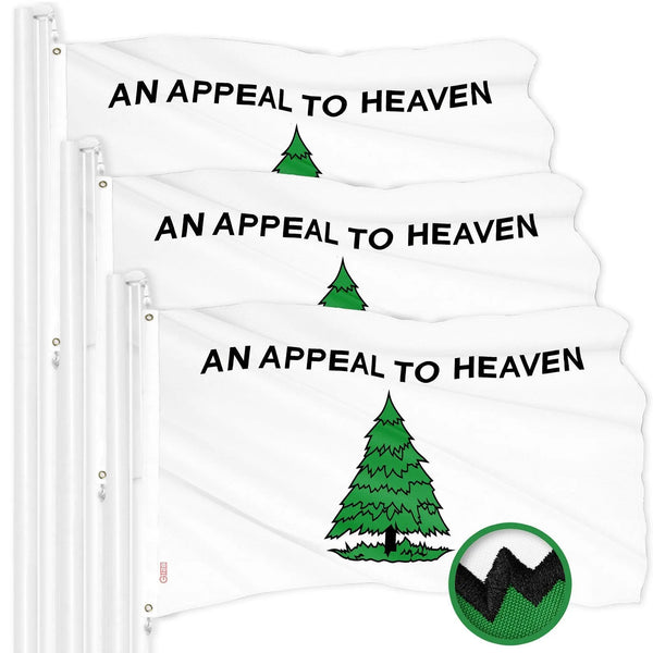 G128 3 Pack: An Appeal to Heaven Flag | 3x5 Ft | ToughWeave Series Embroidered 300D Polyester | Historical Flag, Embroidered Design, Indoor/Outdoor, Brass Grommets G128
