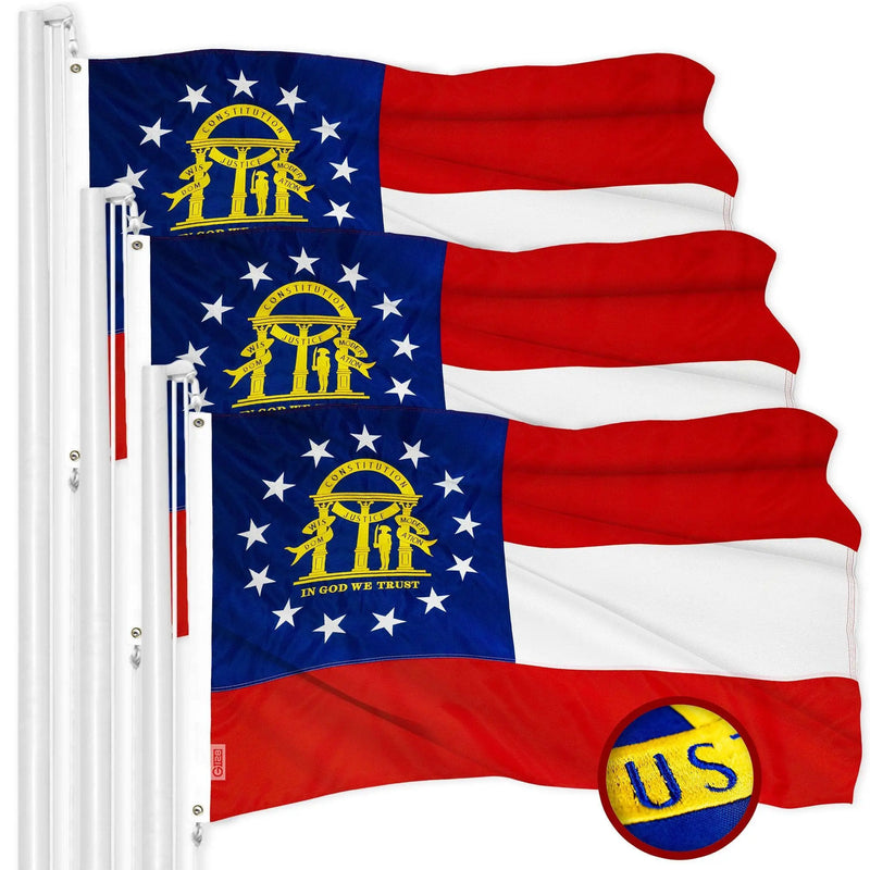 G128 3 Pack: Georgia GA State Flag | 4x6 Ft | ToughWeave Series Embroidered 300D Polyester | Embroidered Design, Indoor/Outdoor, Brass Grommets G128