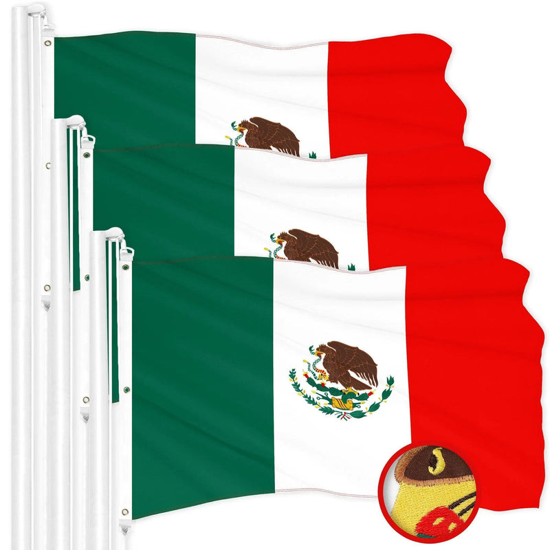 G128 3 Pack: Mexico Mexican Flag | 5x8 Ft | ToughWeave Series Embroidered 300D Polyester | Country Flag, Embroidered Design, Indoor/Outdoor, Brass Grommets G128