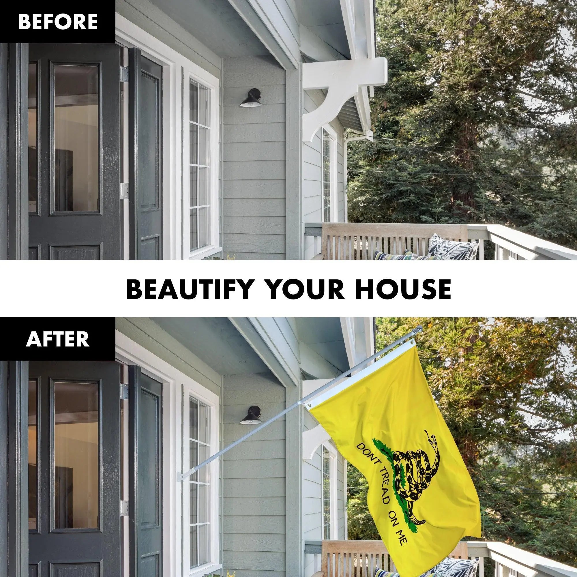 G128 - 5 Feet Tangle Free Spinning Flagpole (Silver) Gadsden Flag Brass Grommets Embroidered 2x3 ft (Flag Included) Aluminum Flag Pole G128