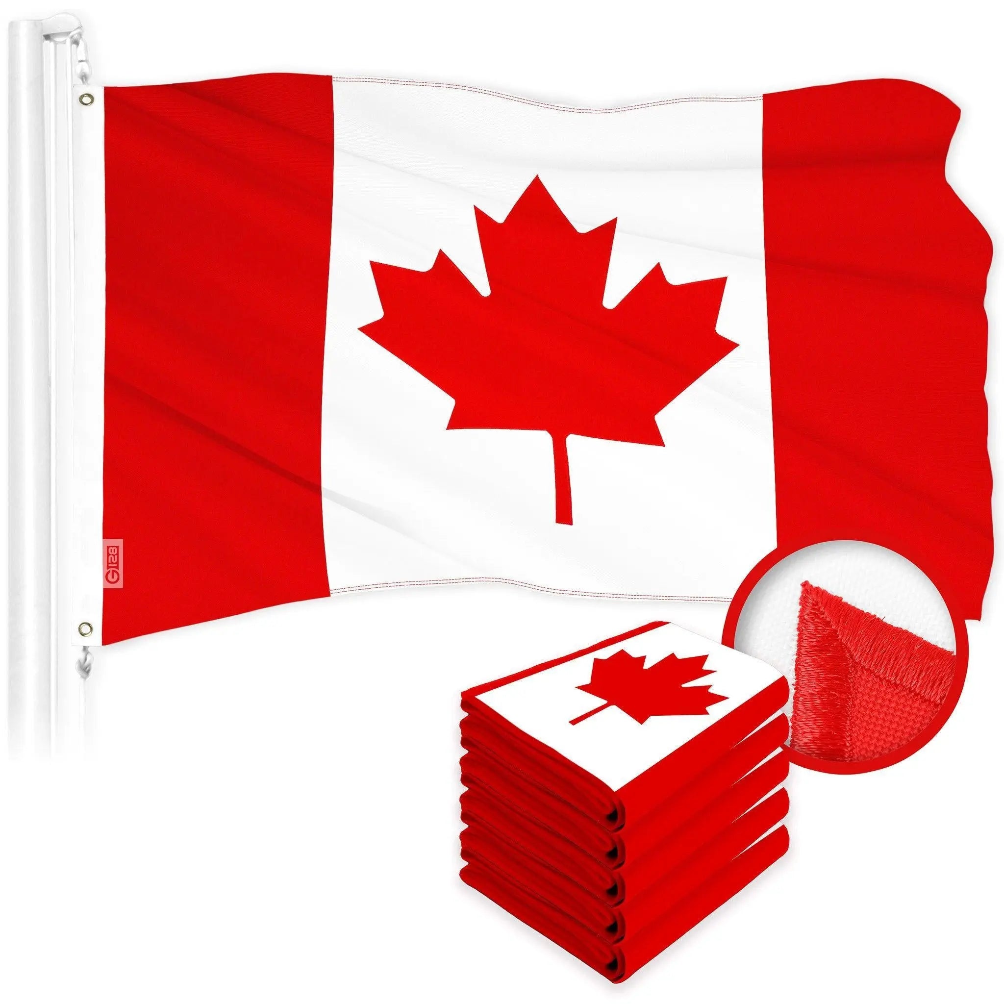 G128 5 Pack: Canada Canadian Flag | 3x6 Ft | ToughWeave Series Embroidered 300D Polyester | Country Flag, Embroidered Design, Indoor/Outdoor, Brass Grommets G128