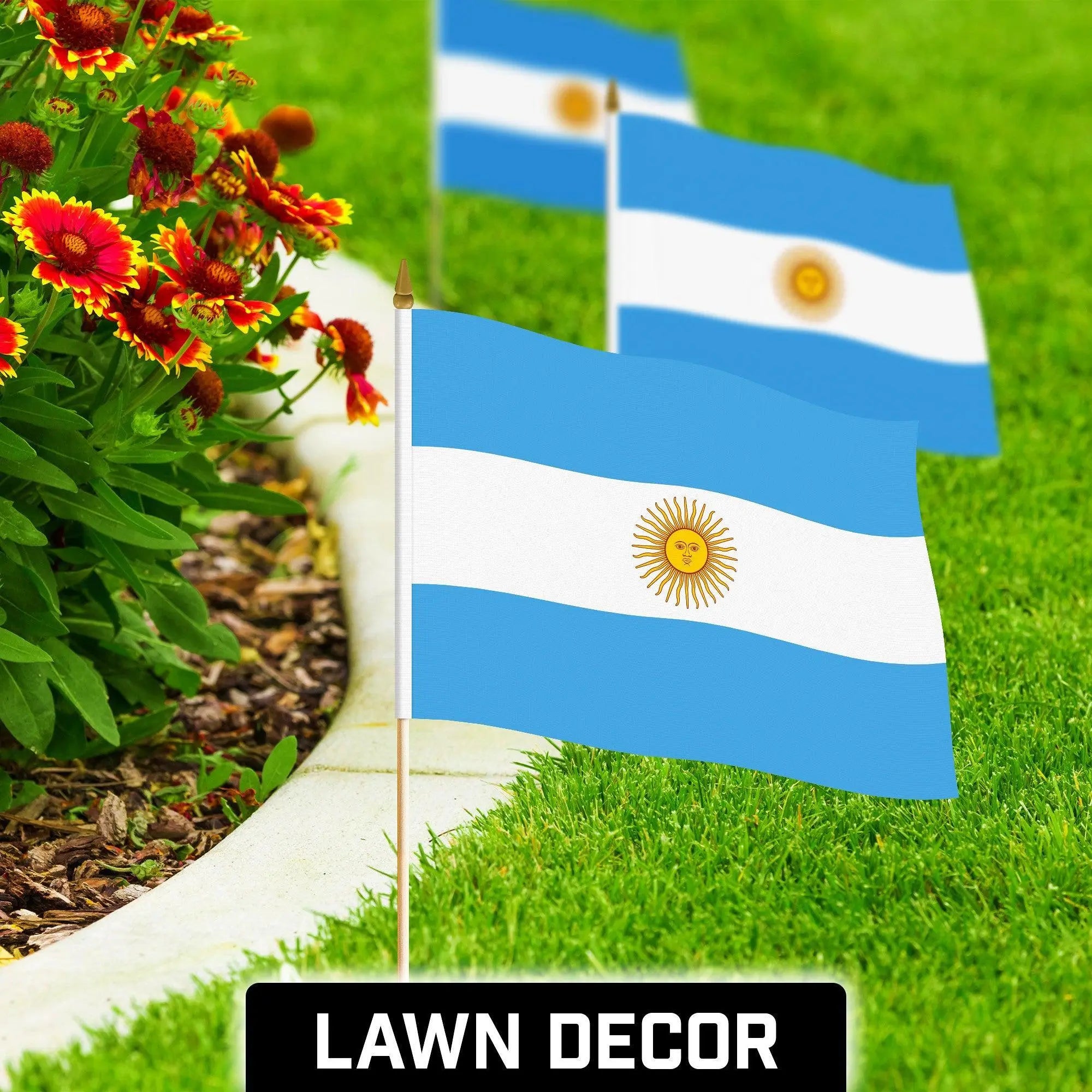 G128 50 Pack Handheld Argentina Argentinian Stick Flags | 12x18 In | Printed 150D Polyester, Country Flag, Solid Wooden Stick, Spear Gold Tip G128