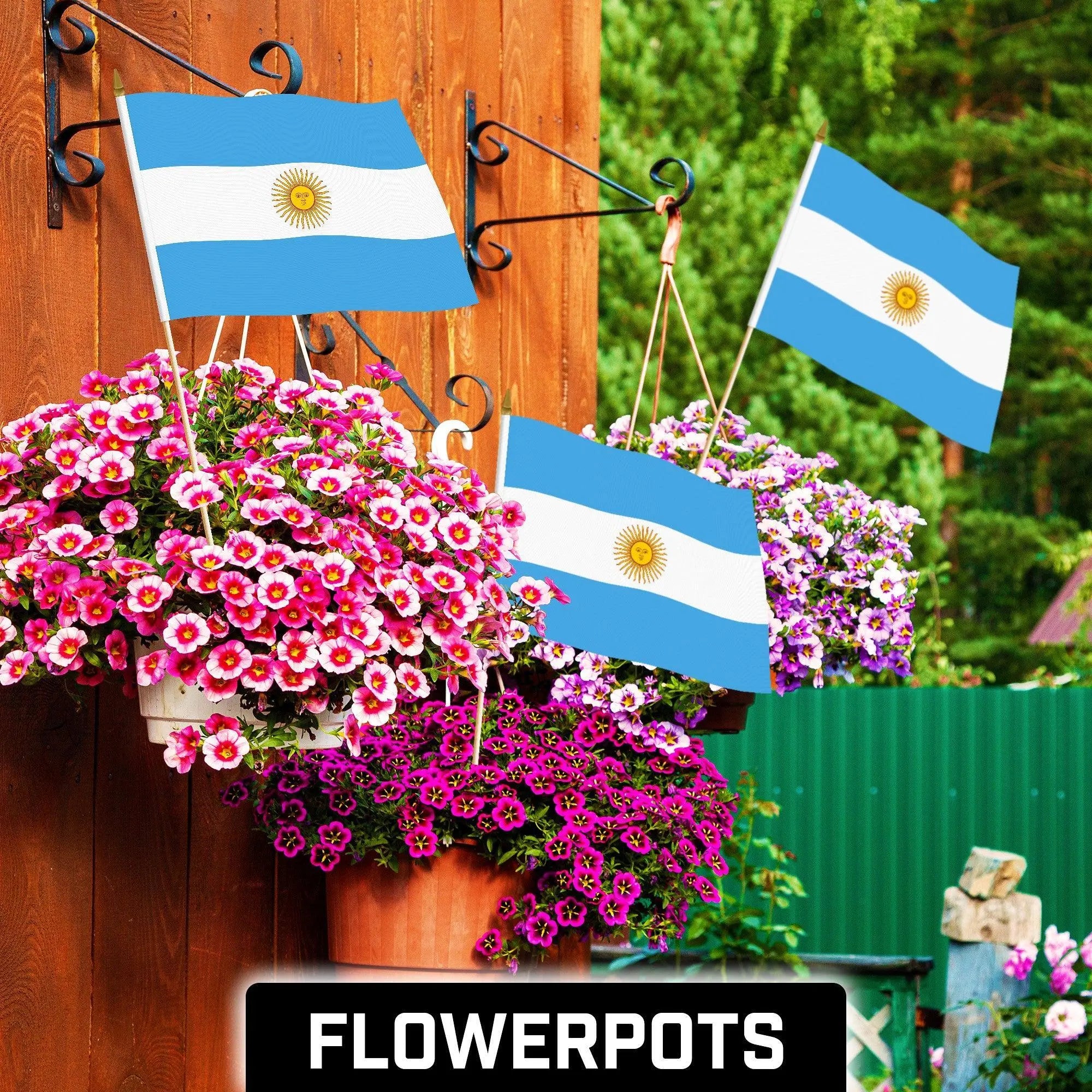 G128 50 Pack Handheld Argentina Argentinian Stick Flags | 12x18 In | Printed 150D Polyester, Country Flag, Solid Wooden Stick, Spear Gold Tip G128