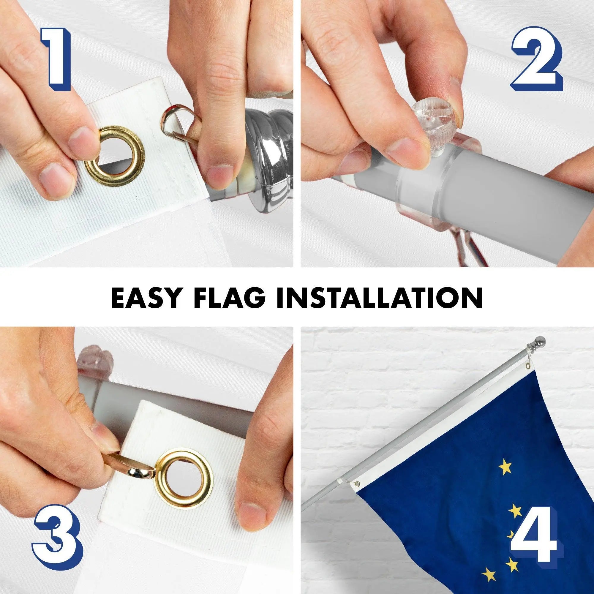 G128 - 6 Feet Tangle Free Spinning Flagpole (Silver) Alaska Flag Brass Grommets Embroidered 3x5 ft (Flag Included) Aluminum Flag Pole G128