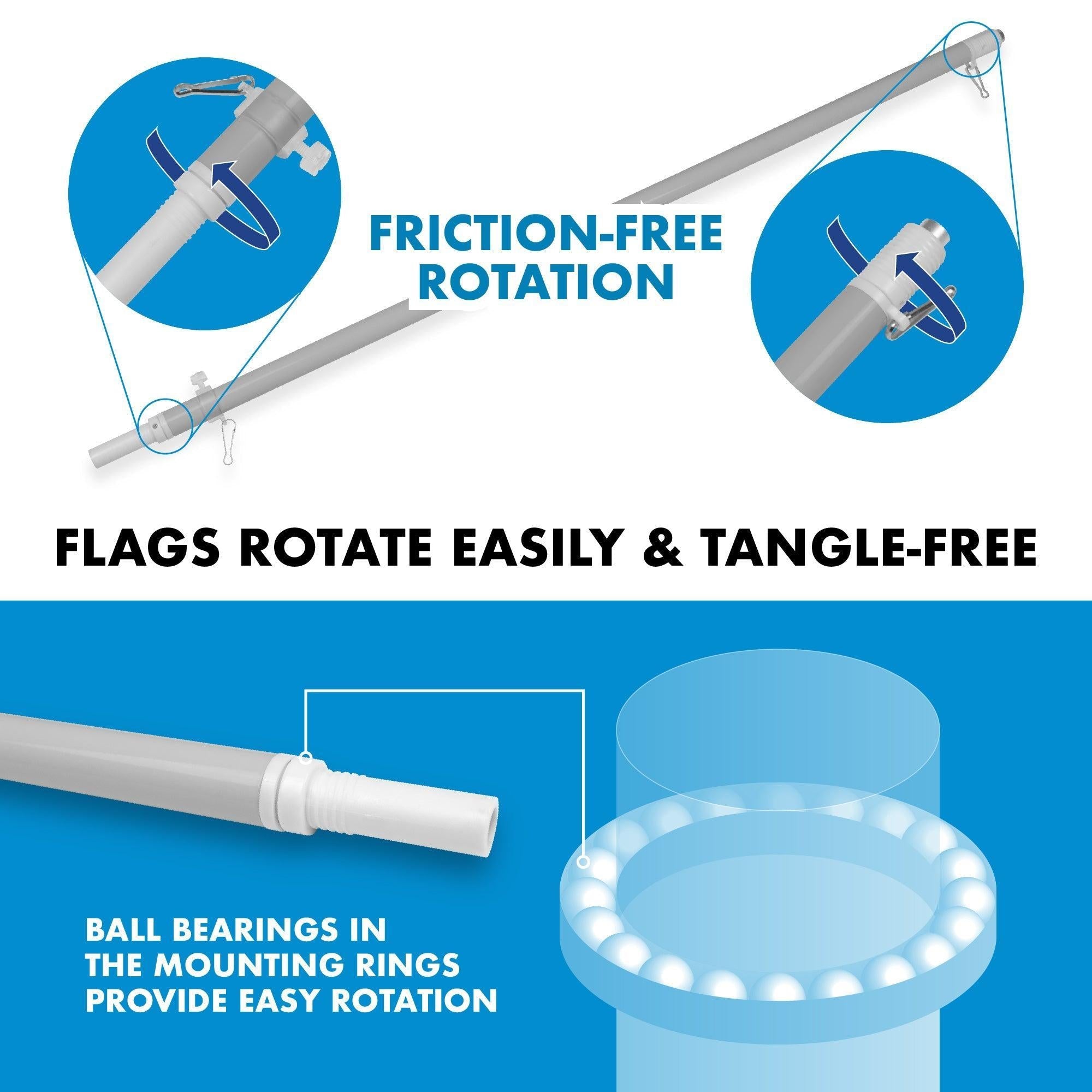G128 - 6 Feet Tangle Free Spinning Flagpole (Silver) Gadsden Flag Brass Grommets Embroidered 3x5 ft (Flag Included) Aluminum Flag Pole G128