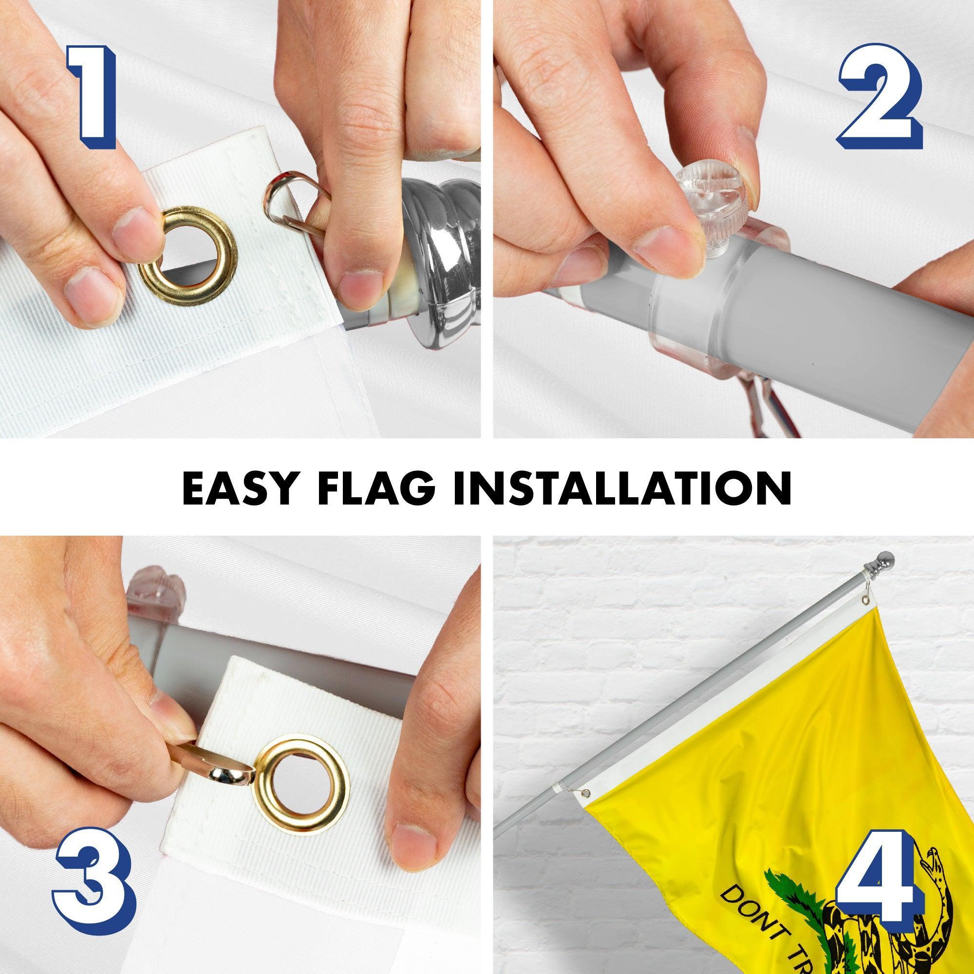 G128 - 6 Feet Tangle Free Spinning Flagpole (Silver) Gadsden Flag Brass Grommets Embroidered 3x5 ft (Flag Included) Aluminum Flag Pole G128