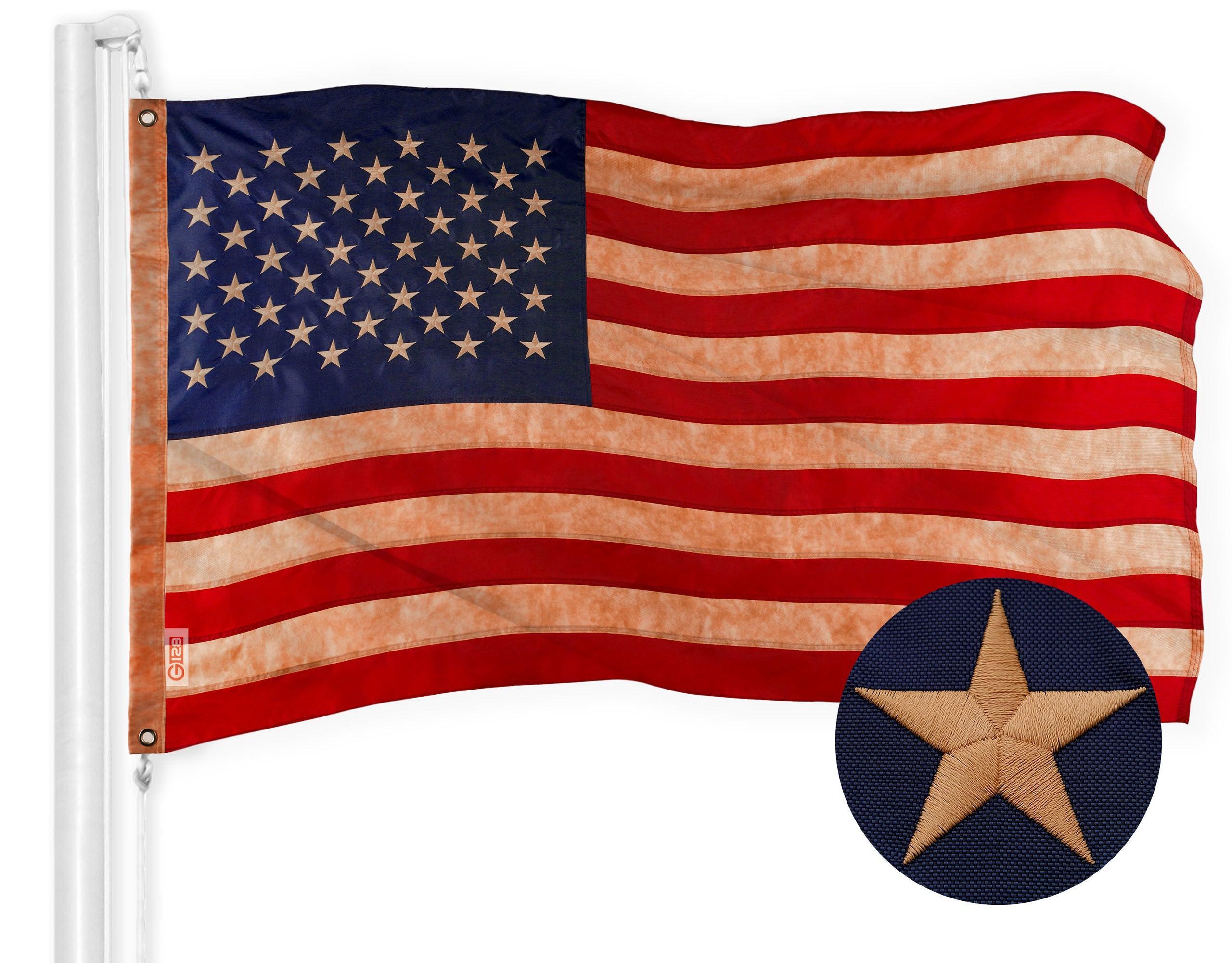 G128 American USA Tea-Stained Flag | 4x6 Ft | ToughWeave Pro Series Embroidered 420D Polyester | Embroidered Stars G128