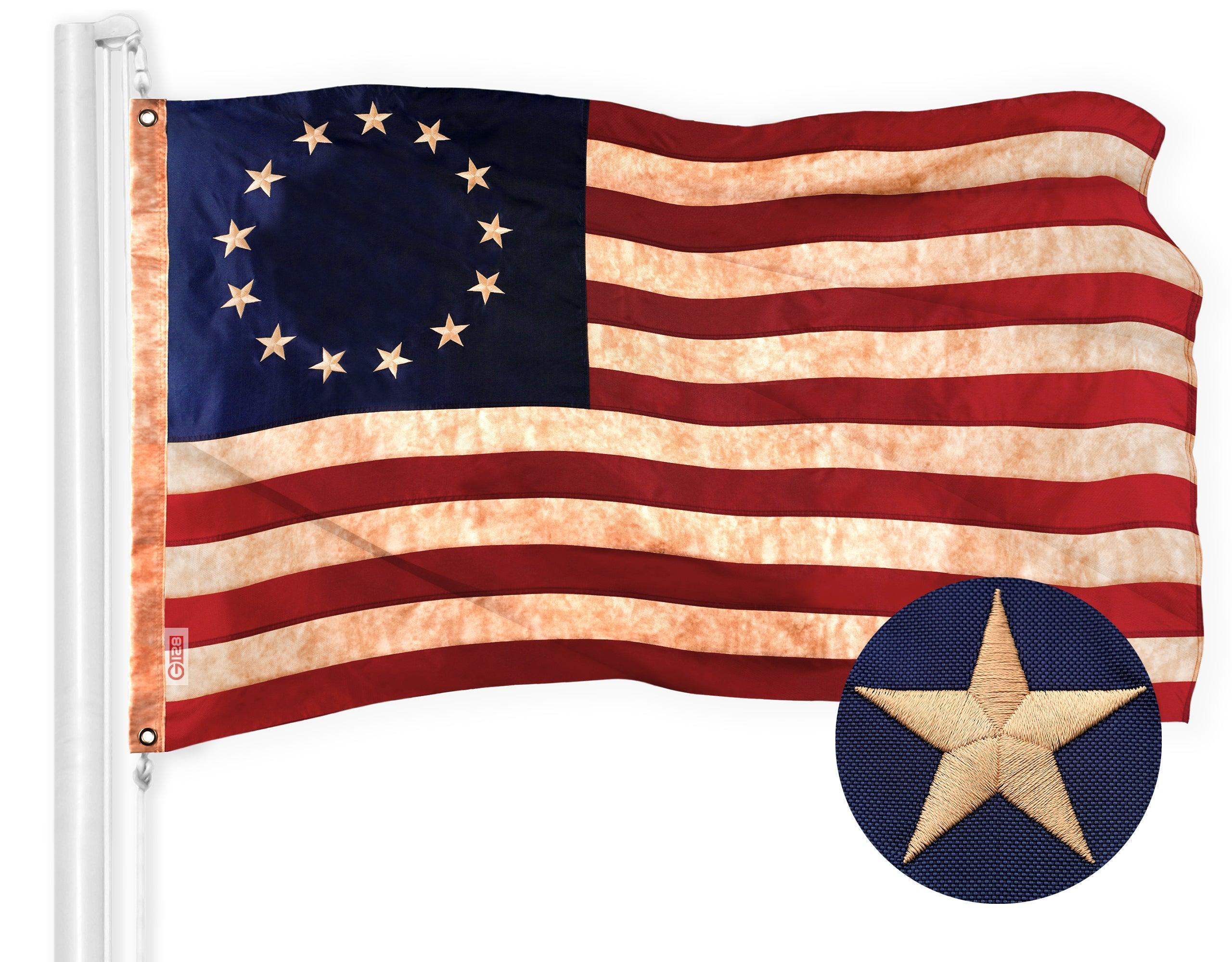 G128 Betsy Ross Tea-Stained Flag | 2.5x4 Ft | ToughWeave Pro Series Embroidered 420D Polyester | Historical Flag G128