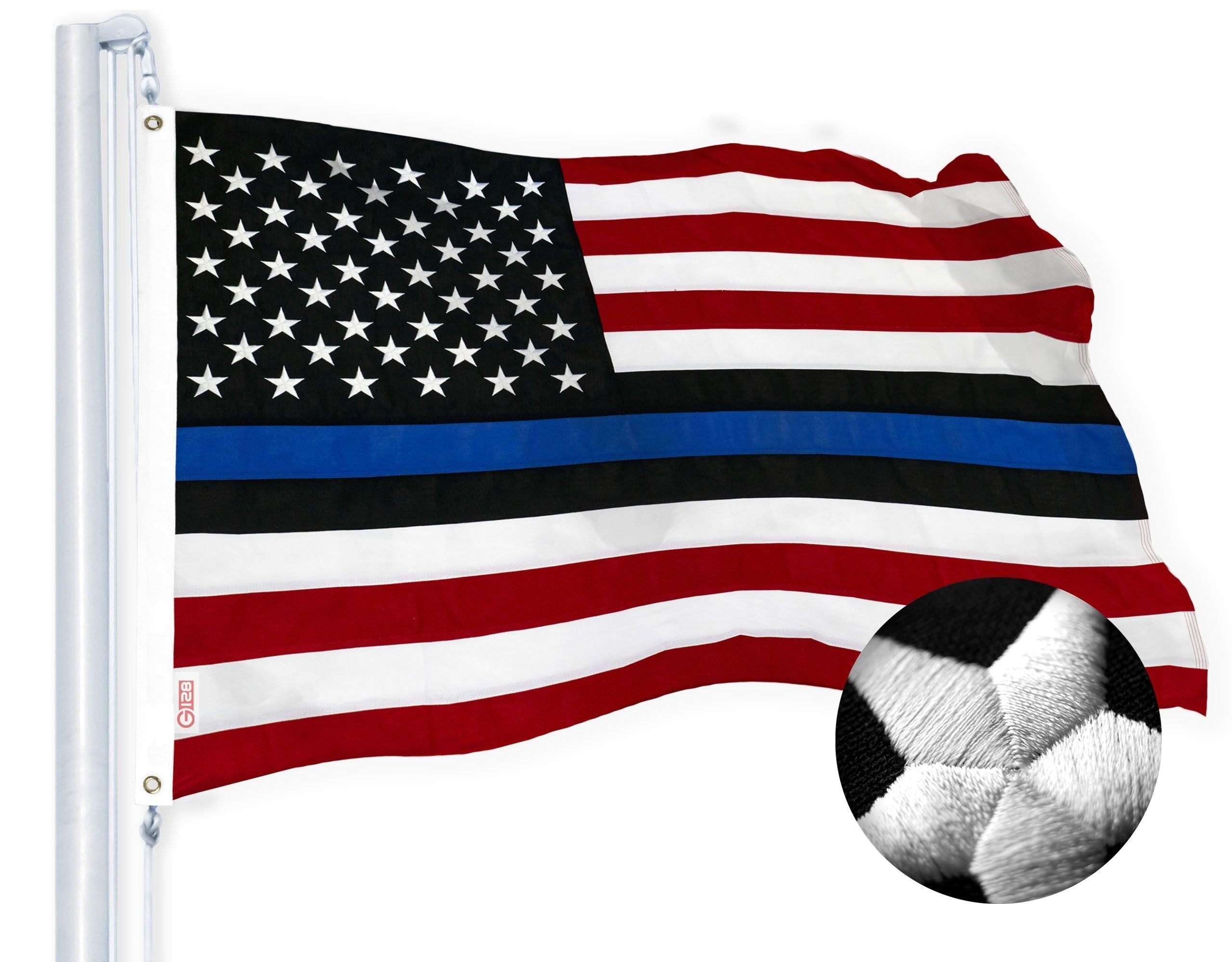G128 Blue Lives Matter Flag Police Flag Embroidered 2.5x4 FT Spun Polyester G128