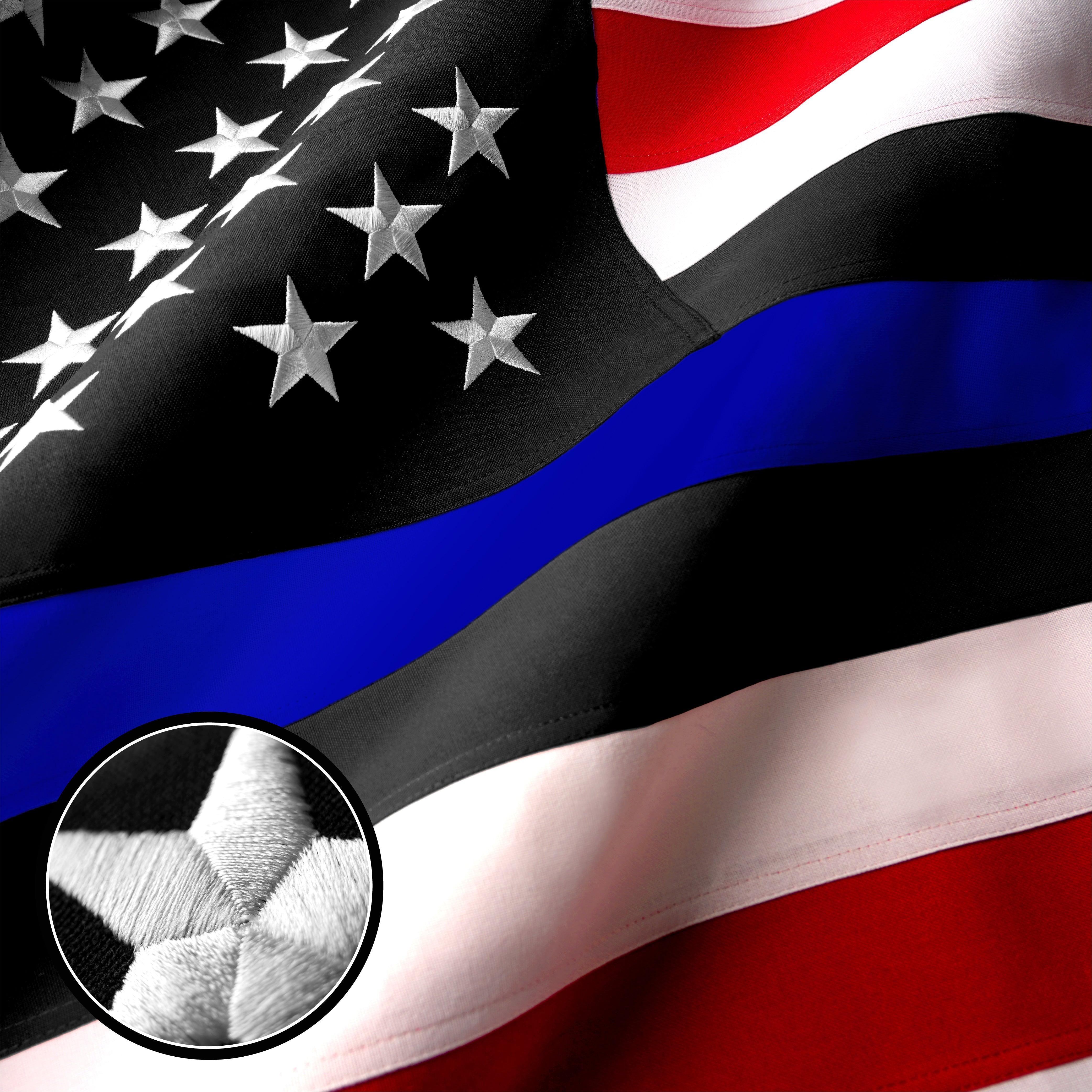 G128 Blue Lives Matter Flag Police Flag Embroidered 2.5x4 FT Spun Polyester G128