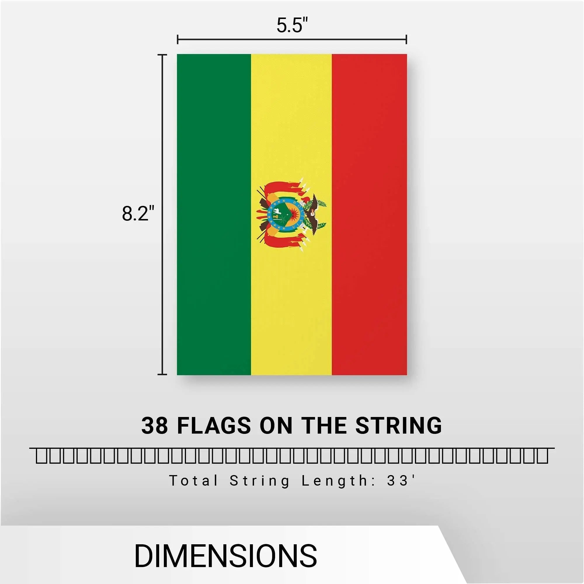 G128 Bolivia Bolivian Bunting Banner | Flag 8.2 x 5.5 Inch, Full String 33 Feet | Printed 150D Polyester, Decorations For Bar, School, Festival Events Celebration G128
