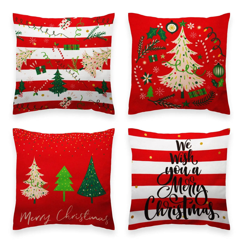 G128 Christmas Decoration Elegant Pine Spruce Waterproof Throw Pillow | 18 x 18 in | Set of 4, Beautiful Cushion Covers for Christmas Sofa Couch Decoration, Pillow Insert Included G128
