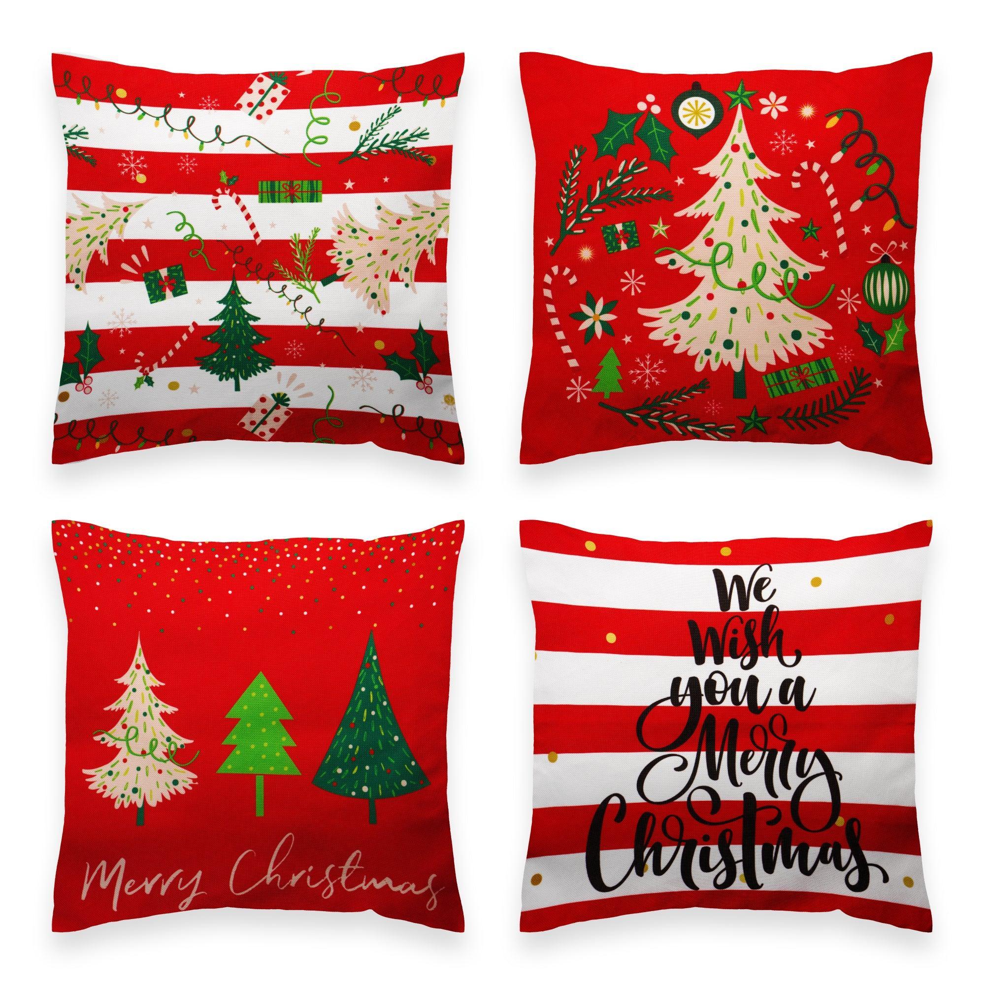 G128 Christmas Decoration Elegant Pine Spruce Waterproof Throw Pillow | 18 x 18 in | Set of 4, Beautiful Cushion Covers for Christmas Sofa Couch Decoration, Pillow Insert Included G128