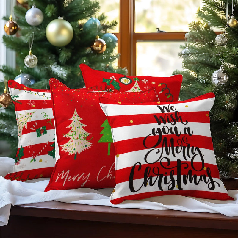 G128 Christmas Decoration Elegant Pine Spruce Waterproof Throw Pillow | 18 x 18 in | Set of 4, Beautiful Cushion Covers for Christmas Sofa Couch Decoration, Pillow Insert Included G128