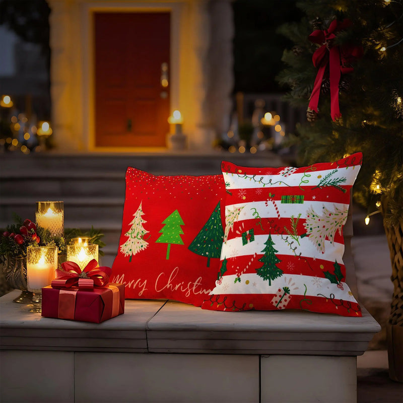 G128 Christmas Decoration Elegant Pine Spruce Waterproof Throw Pillow | 18 x 18 in | Set of 4, Beautiful Cushion Covers for Christmas Sofa Couch Decoration, Pillow Insert Included G128