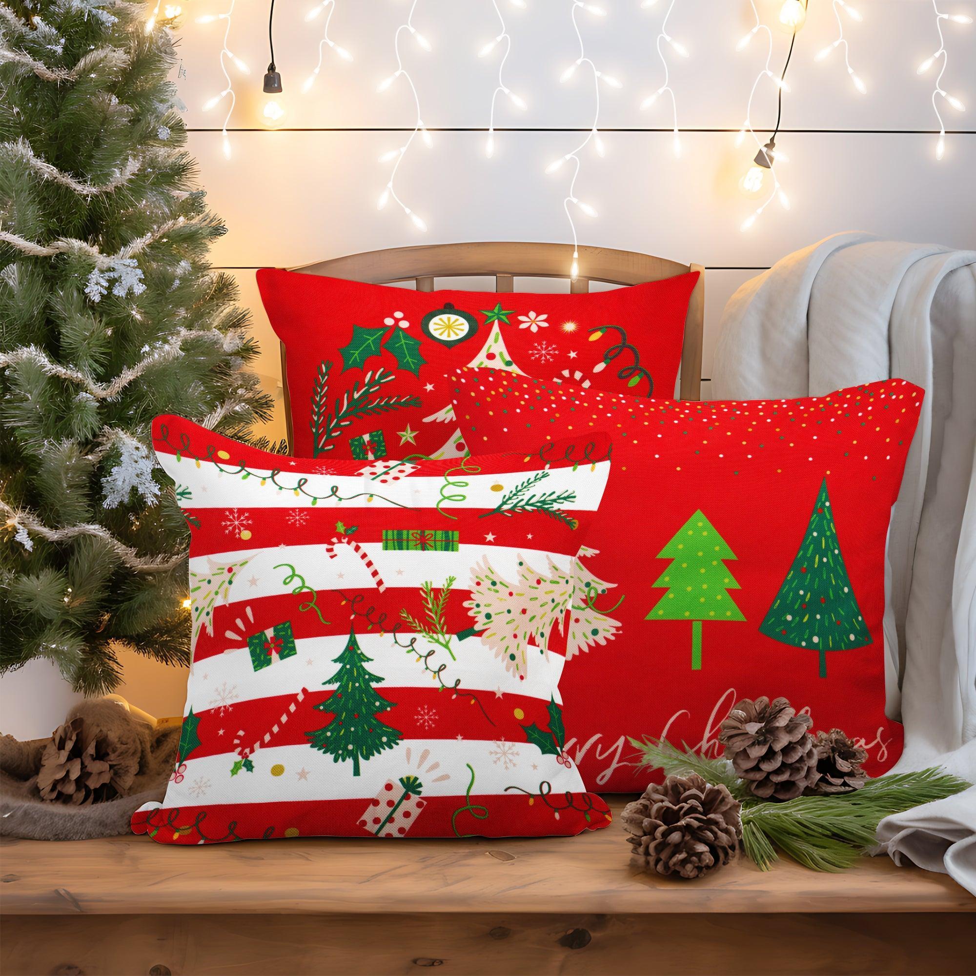 G128 Christmas Decoration Elegant Pine Spruce Waterproof Throw Pillow | 18 x 18 in | Set of 4, Beautiful Cushion Covers for Christmas Sofa Couch Decoration, Pillow Insert Included G128