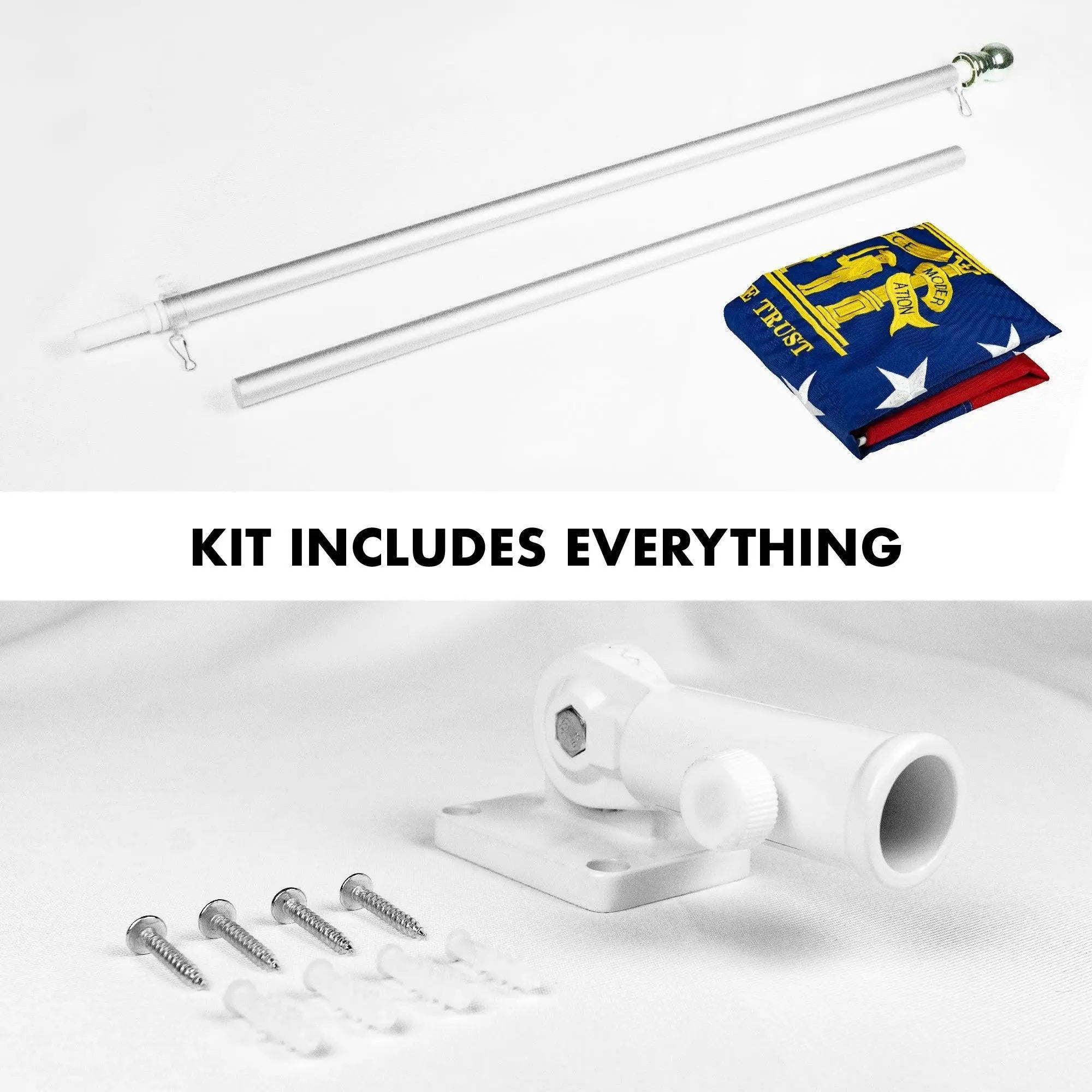 G128 Combo Pack: 5 Ft Tangle Free Aluminum Spinning Flagpole (Silver) & Georgia GA State Flag 2x3 Ft, ToughWeave Series Embroidered 300D Polyester | Pole with Flag Included G128
