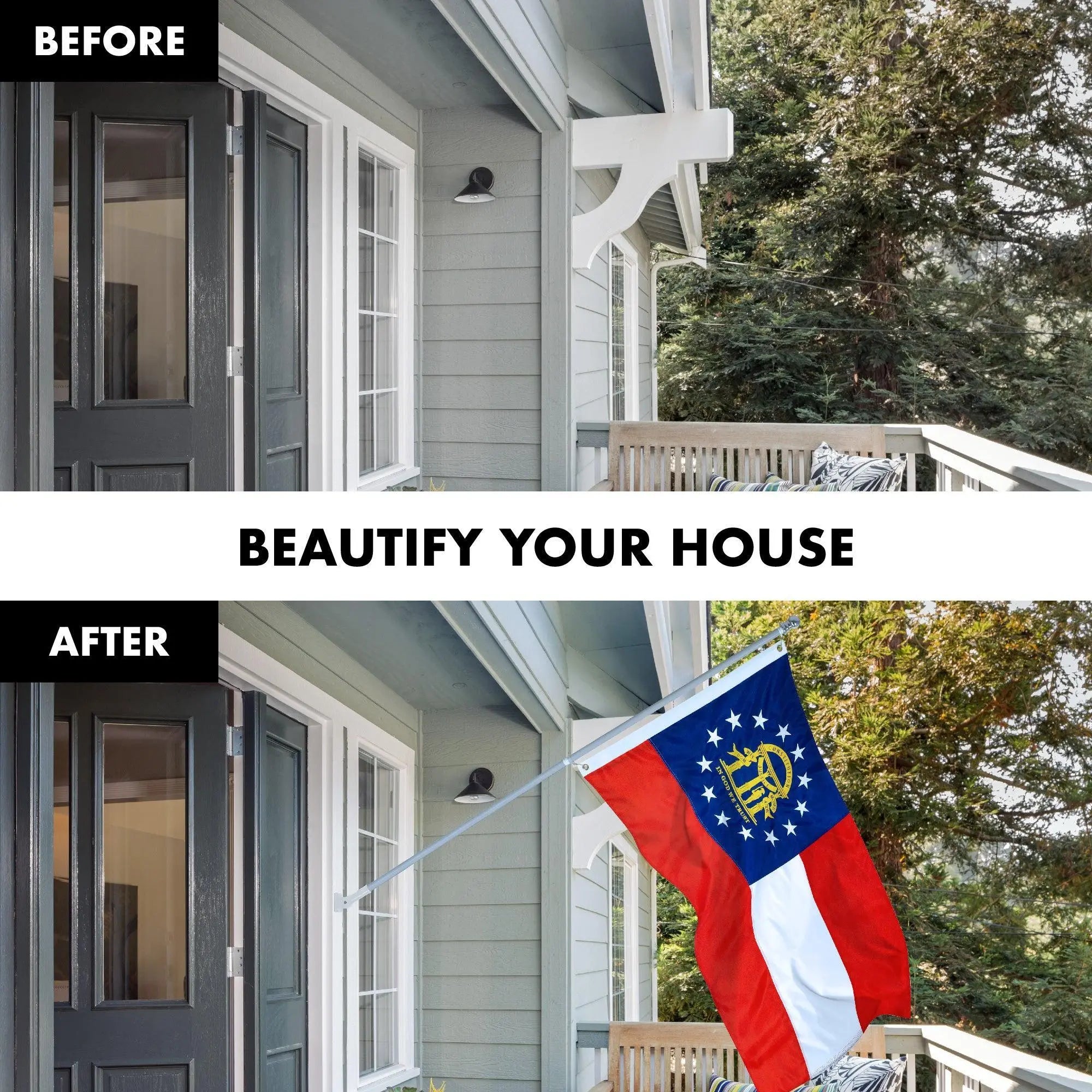 G128 Combo Pack: 5 Ft Tangle Free Aluminum Spinning Flagpole (Silver) & Georgia GA State Flag 2x3 Ft, ToughWeave Series Embroidered 300D Polyester | Pole with Flag Included G128