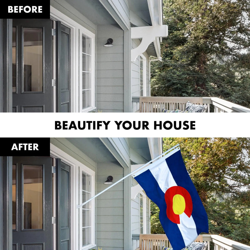 G128 Combo Pack: 5 Ft Tangle Free Aluminum Spinning Flagpole (White) & Colorado CO State Flag 2x3 Ft, ToughWeave Series Embroidered 300D Polyester | Pole with Flag Included G128