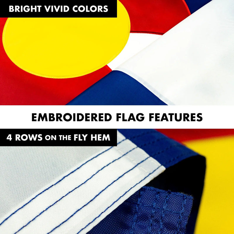 G128 Combo Pack: 5 Ft Tangle Free Aluminum Spinning Flagpole (White) & Colorado CO State Flag 2x3 Ft, ToughWeave Series Embroidered 300D Polyester | Pole with Flag Included G128