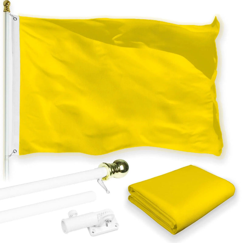 G128 Combo Pack: 5 Ft Tangle Free Aluminum Spinning Flagpole (White) & Solid Yellow Color Flag 2x3 Ft, LiteWeave Pro Series Printed 150D Polyester | Pole with Flag Included G128