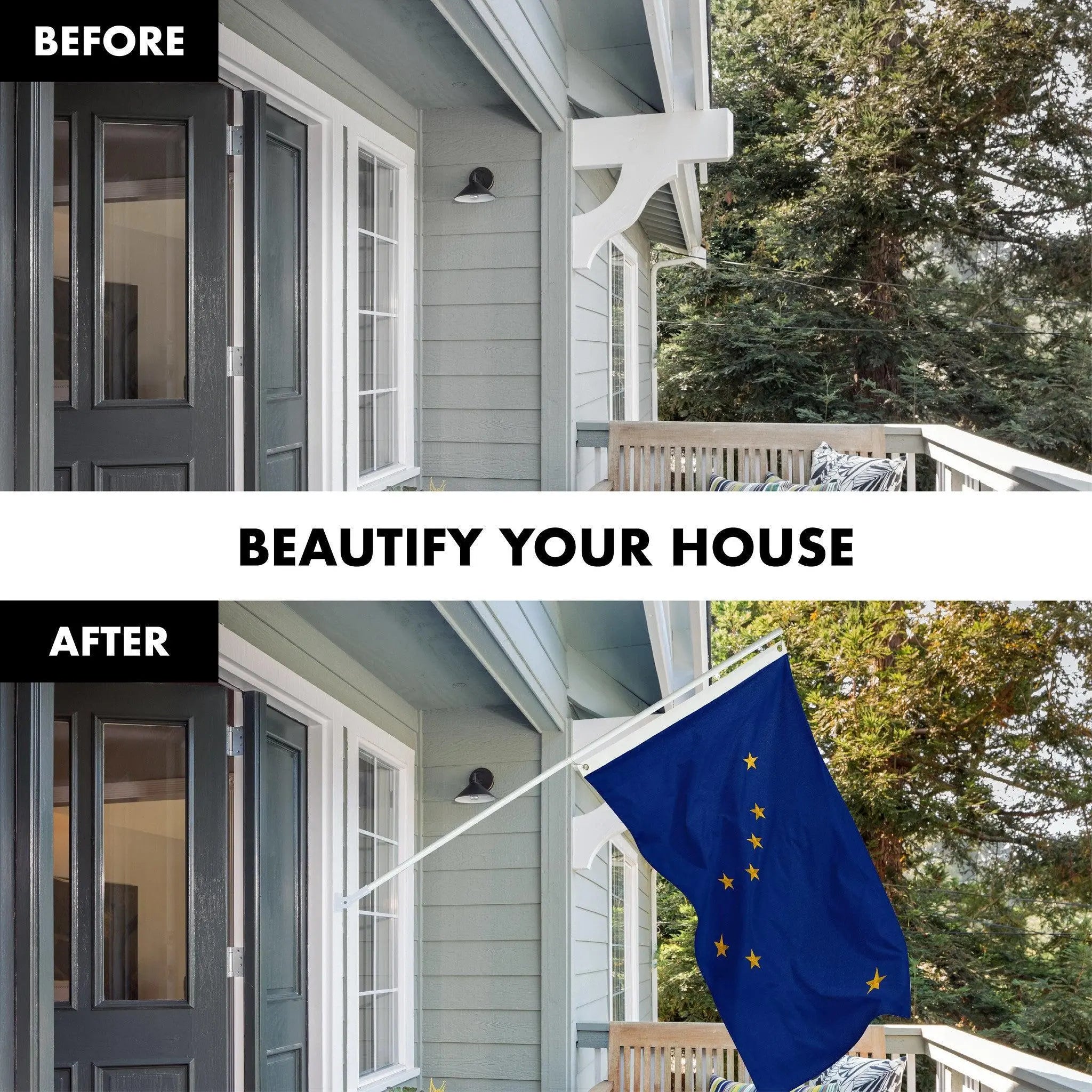 G128 Combo Pack: 5 Ft Tangle Free Spinning Flagpole (White) & Alaska Flag 2x3 Ft Embroidered 220GSM Spun Polyester, Brass Grommets (Flag Included) Aluminum Flag Pole G128