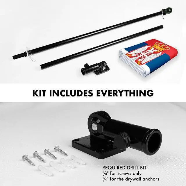 G128 Combo Pack: 6 Feet Tangle Free Spinning Flagpole (Black) Serbia Serbian Flag 3x5 ft Printed 150D Brass Grommets (Flag Included) Aluminum Flag Pole G128