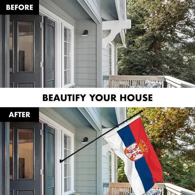 G128 Combo Pack: 6 Feet Tangle Free Spinning Flagpole (Black) Serbia Serbian Flag 3x5 ft Printed 150D Brass Grommets (Flag Included) Aluminum Flag Pole G128