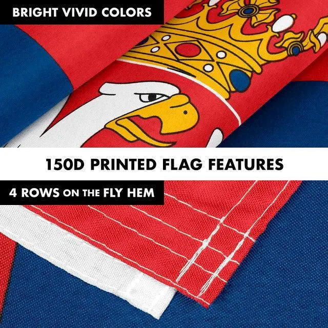 G128 Combo Pack: 6 Feet Tangle Free Spinning Flagpole (Black) Serbia Serbian Flag 3x5 ft Printed 150D Brass Grommets (Flag Included) Aluminum Flag Pole G128