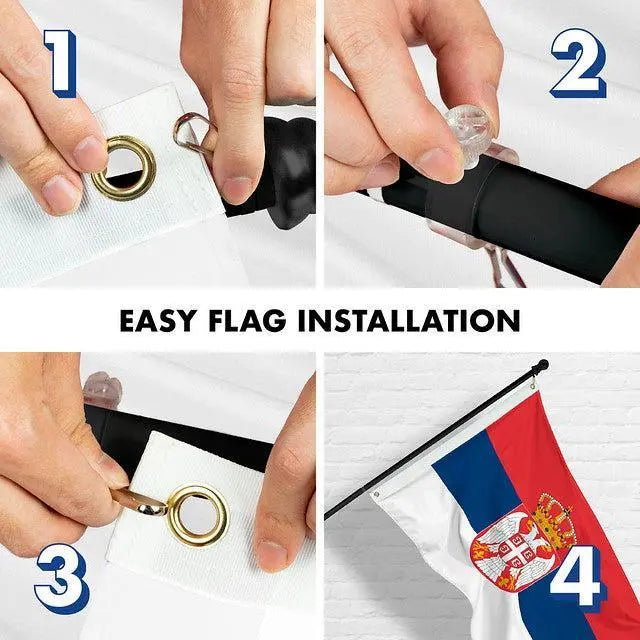 G128 Combo Pack: 6 Feet Tangle Free Spinning Flagpole (Black) Serbia Serbian Flag 3x5 ft Printed 150D Brass Grommets (Flag Included) Aluminum Flag Pole G128