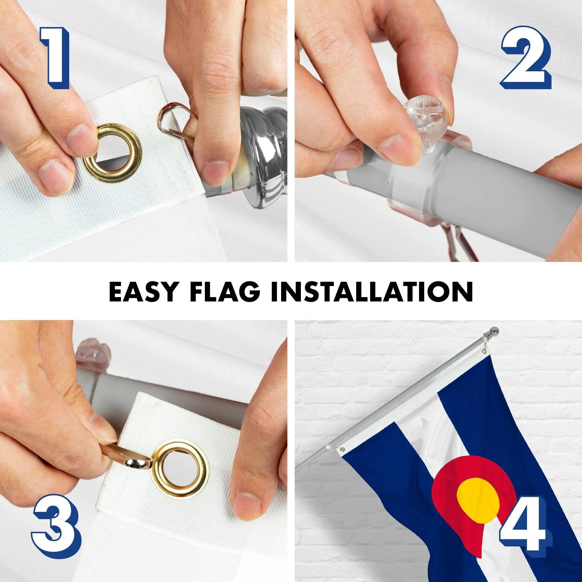 G128 Combo Pack: 6 Feet Tangle Free Spinning Flagpole (Silver) Colorado CO State Flag 3x5 ft Printed 150D Brass Grommets (Flag Included) Aluminum Flag Pole G128