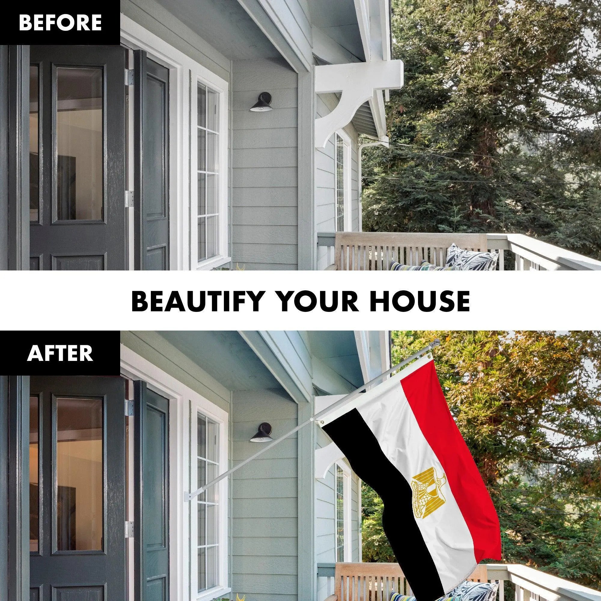 G128 Combo Pack: 6 Feet Tangle Free Spinning Flagpole (Silver) Egypt Egyptian Flag 3x5 ft Printed 150D Brass Grommets (Flag Included) Aluminum Flag Pole G128