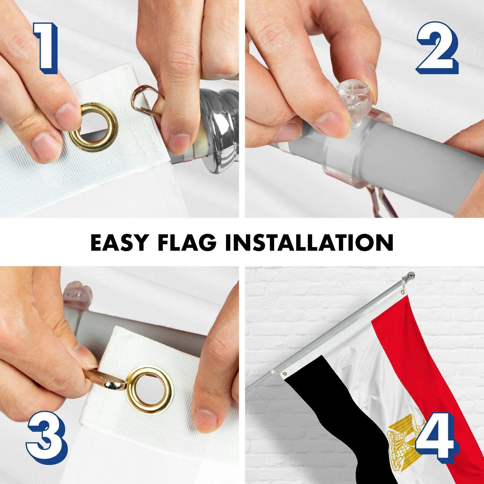 G128 Combo Pack: 6 Feet Tangle Free Spinning Flagpole (Silver) Egypt Egyptian Flag 3x5 ft Printed 150D Brass Grommets (Flag Included) Aluminum Flag Pole G128