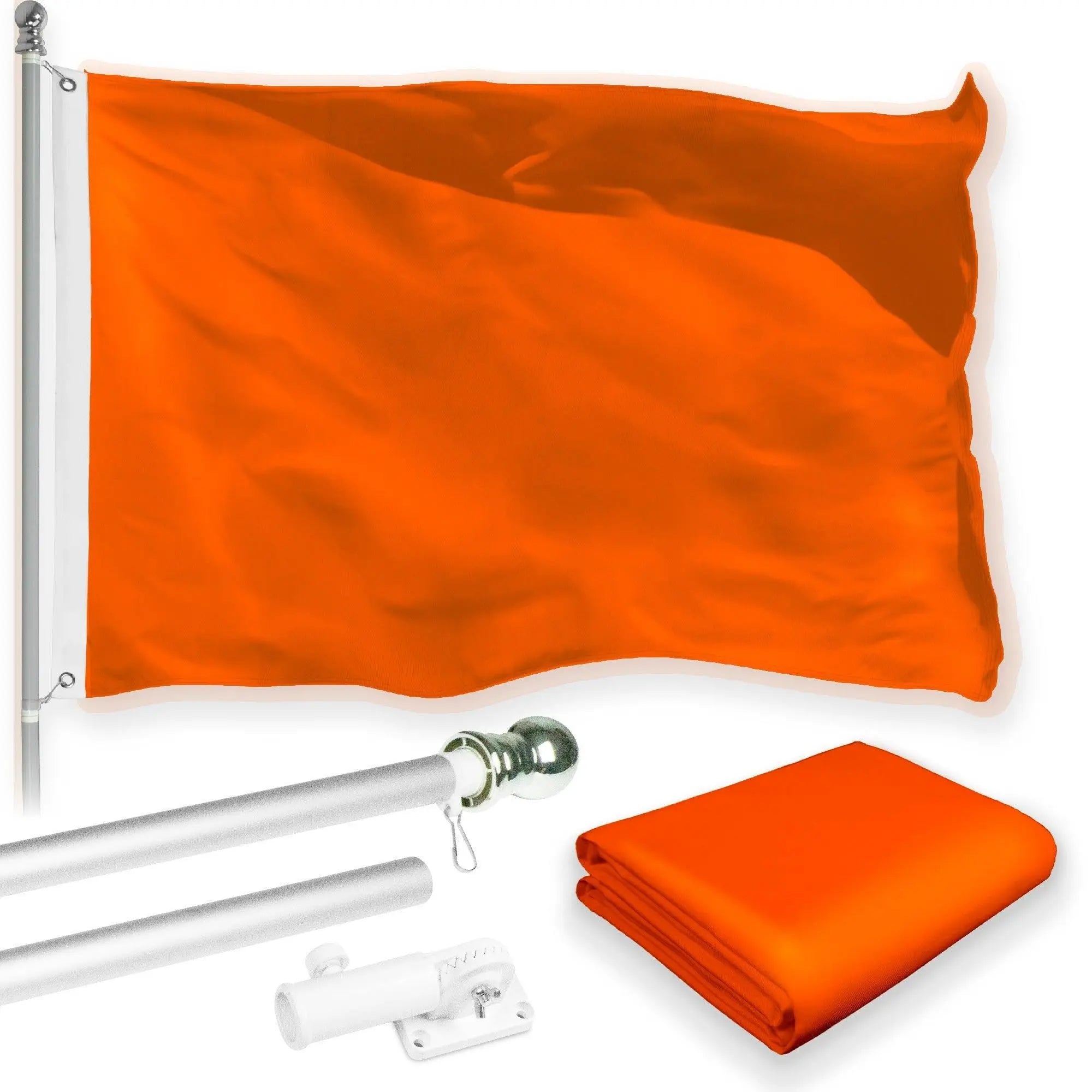 G128 Combo Pack: 6 Feet Tangle Free Spinning Flagpole (Silver) Solid Orange Flag 3x5 ft Printed 150D Brass Grommets (Flag Included) Aluminum Flag Pole G128