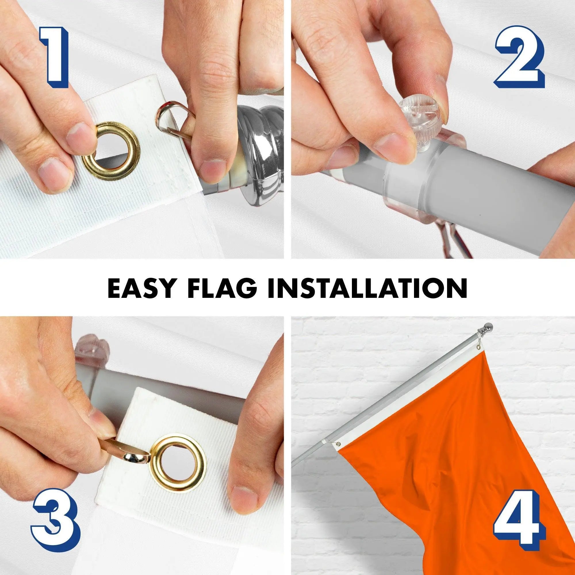 G128 Combo Pack: 6 Feet Tangle Free Spinning Flagpole (Silver) Solid Orange Flag 3x5 ft Printed 150D Brass Grommets (Flag Included) Aluminum Flag Pole G128