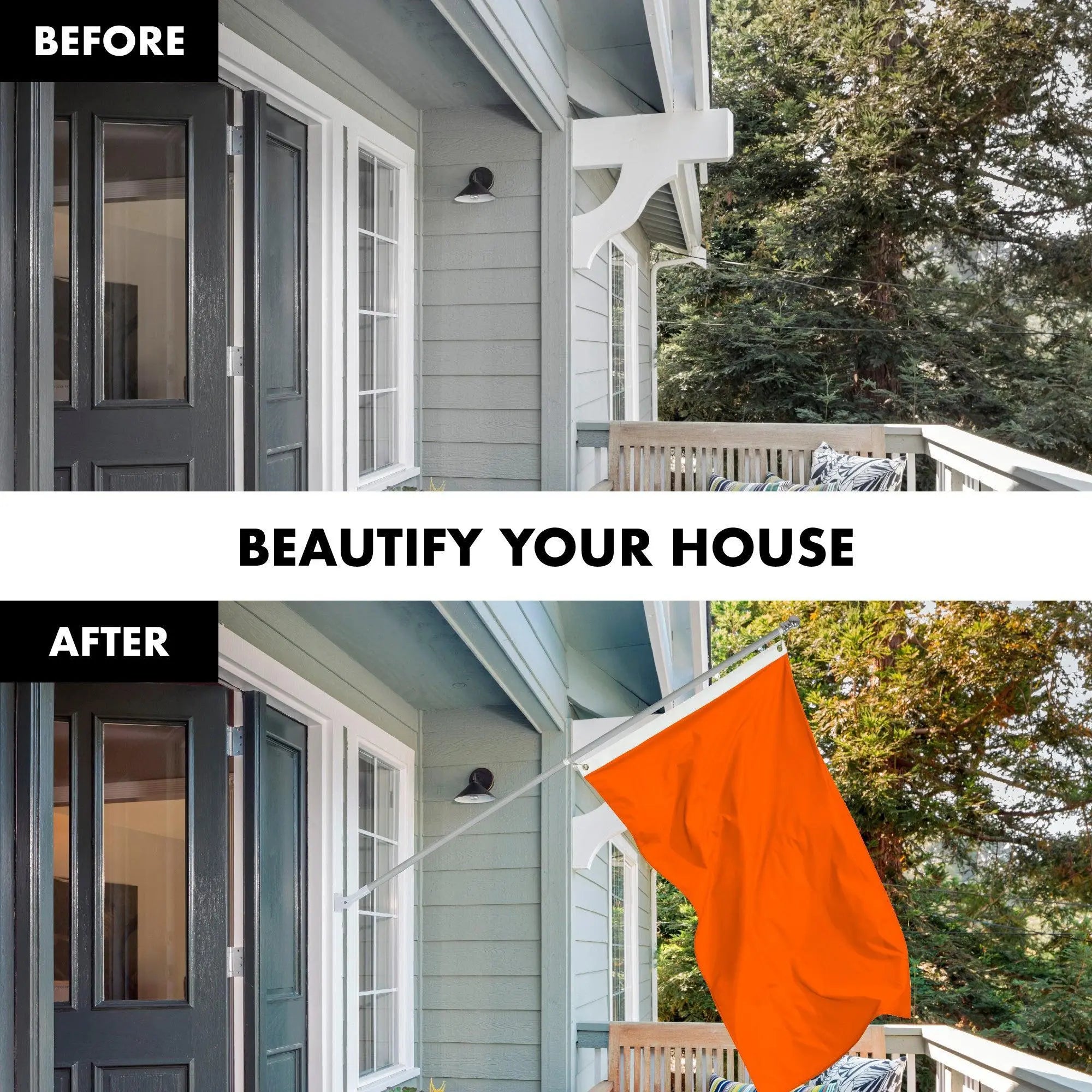 G128 Combo Pack: 6 Feet Tangle Free Spinning Flagpole (Silver) Solid Orange Flag 3x5 ft Printed 150D Brass Grommets (Flag Included) Aluminum Flag Pole G128