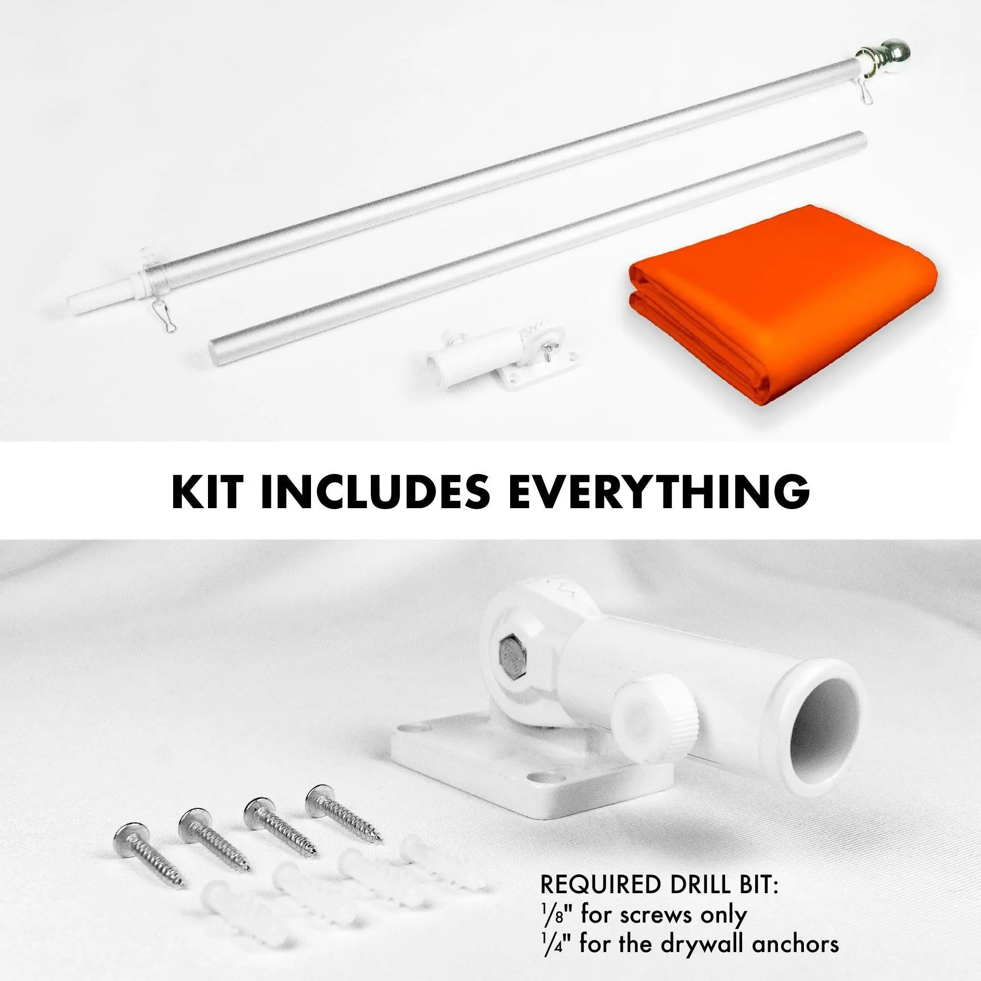 G128 Combo Pack: 6 Feet Tangle Free Spinning Flagpole (Silver) Solid Orange Flag 3x5 ft Printed 150D Brass Grommets (Flag Included) Aluminum Flag Pole G128