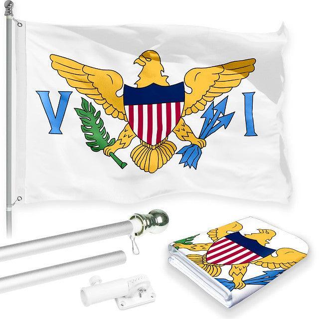 G128 Combo Pack: 6 Feet Tangle Free Spinning Flagpole (Silver) US Virgin Islands Virgin Islands Flag 3x5 ft Printed 150D Brass Grommets (Flag Included) Aluminum Flag Pole G128