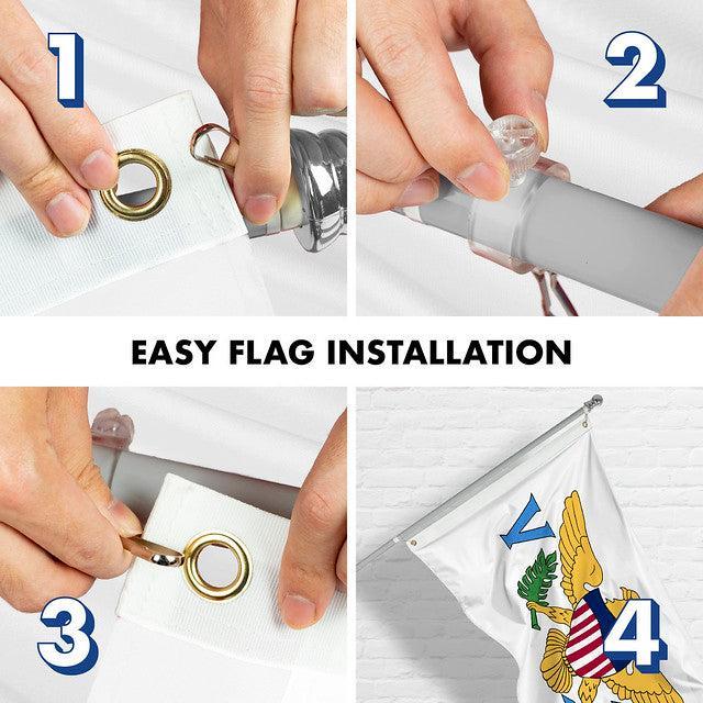 G128 Combo Pack: 6 Feet Tangle Free Spinning Flagpole (Silver) US Virgin Islands Virgin Islands Flag 3x5 ft Printed 150D Brass Grommets (Flag Included) Aluminum Flag Pole G128