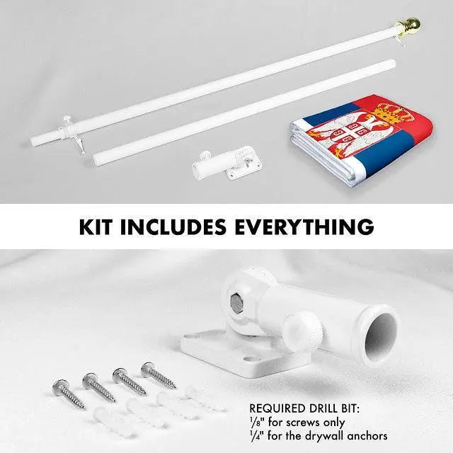 G128 Combo Pack: 6 Feet Tangle Free Spinning Flagpole (White) Serbia Serbian Flag 3x5 ft Printed 150D Brass Grommets (Flag Included) Aluminum Flag Pole G128
