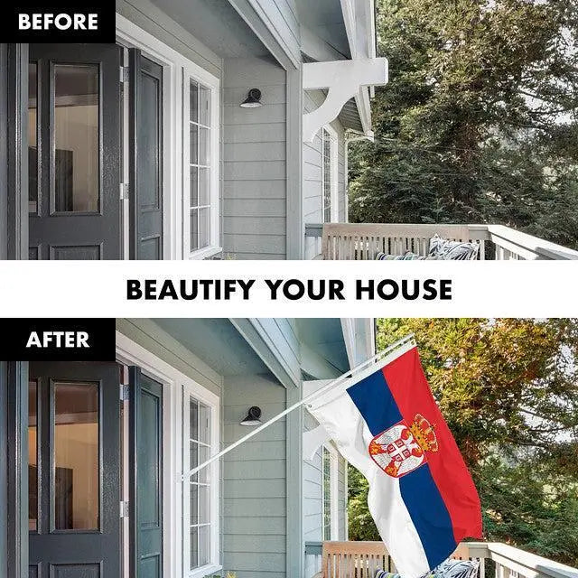G128 Combo Pack: 6 Feet Tangle Free Spinning Flagpole (White) Serbia Serbian Flag 3x5 ft Printed 150D Brass Grommets (Flag Included) Aluminum Flag Pole G128