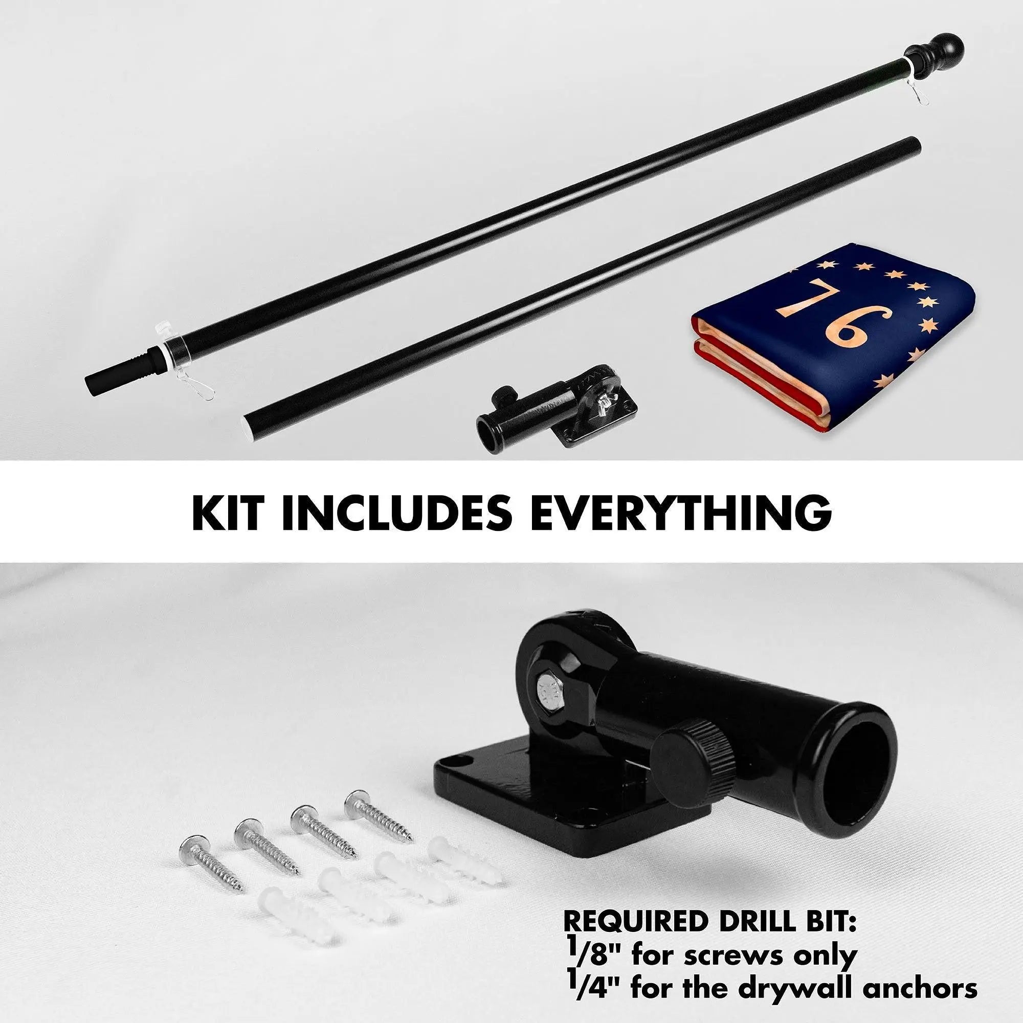 G128 Combo Pack: 6 Ft Tangle Free Aluminum Spinning Flagpole (Black) & Bennington 76 Tea-Stained Flag 3x5 Ft, LiteWeave Pro Series Printed 300D Polyester | Pole with Flag Included G128