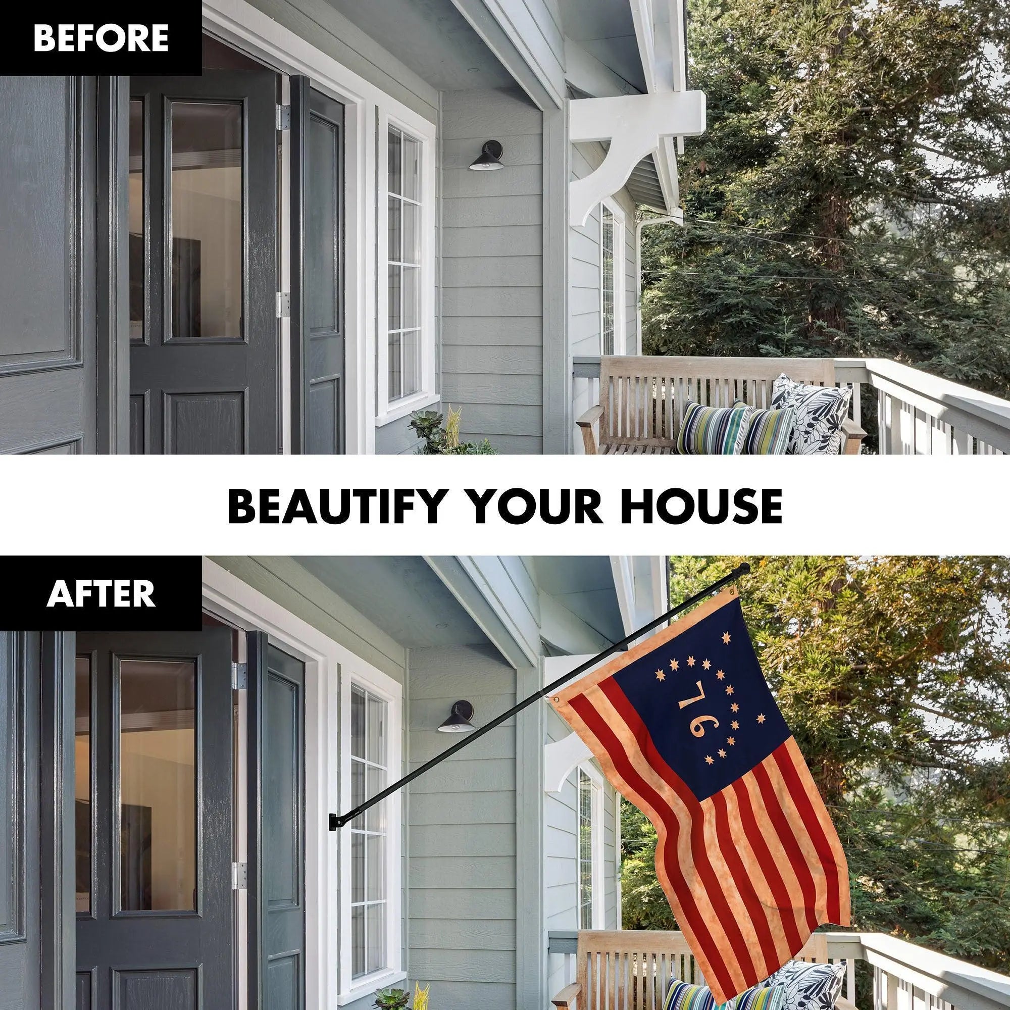 G128 Combo Pack: 6 Ft Tangle Free Aluminum Spinning Flagpole (Black) & Bennington 76 Tea-Stained Flag 3x5 Ft, LiteWeave Pro Series Printed 300D Polyester | Pole with Flag Included G128
