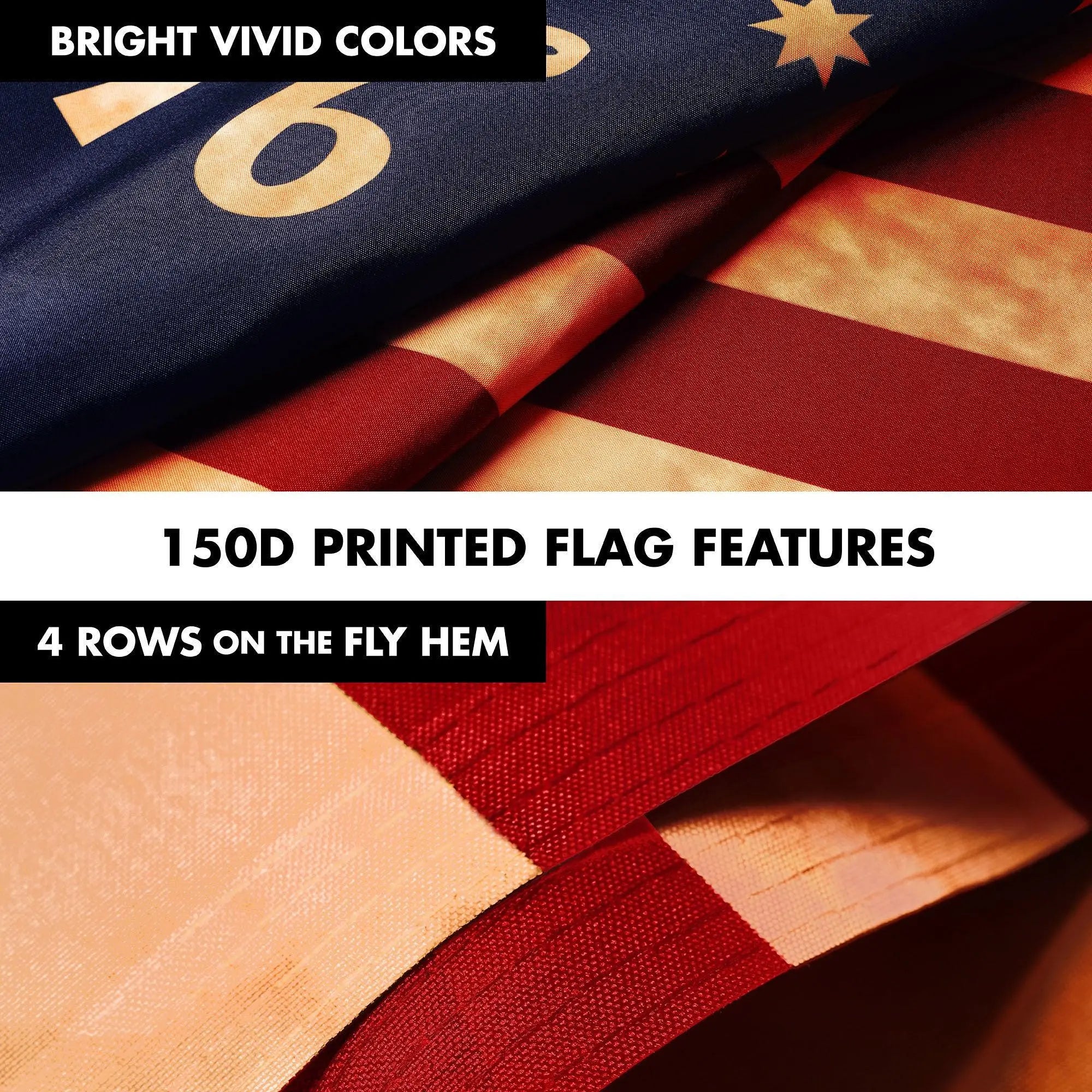 G128 Combo Pack: 6 Ft Tangle Free Aluminum Spinning Flagpole (Black) & Bennington 76 Tea-Stained Flag 3x5 Ft, LiteWeave Pro Series Printed 300D Polyester | Pole with Flag Included G128