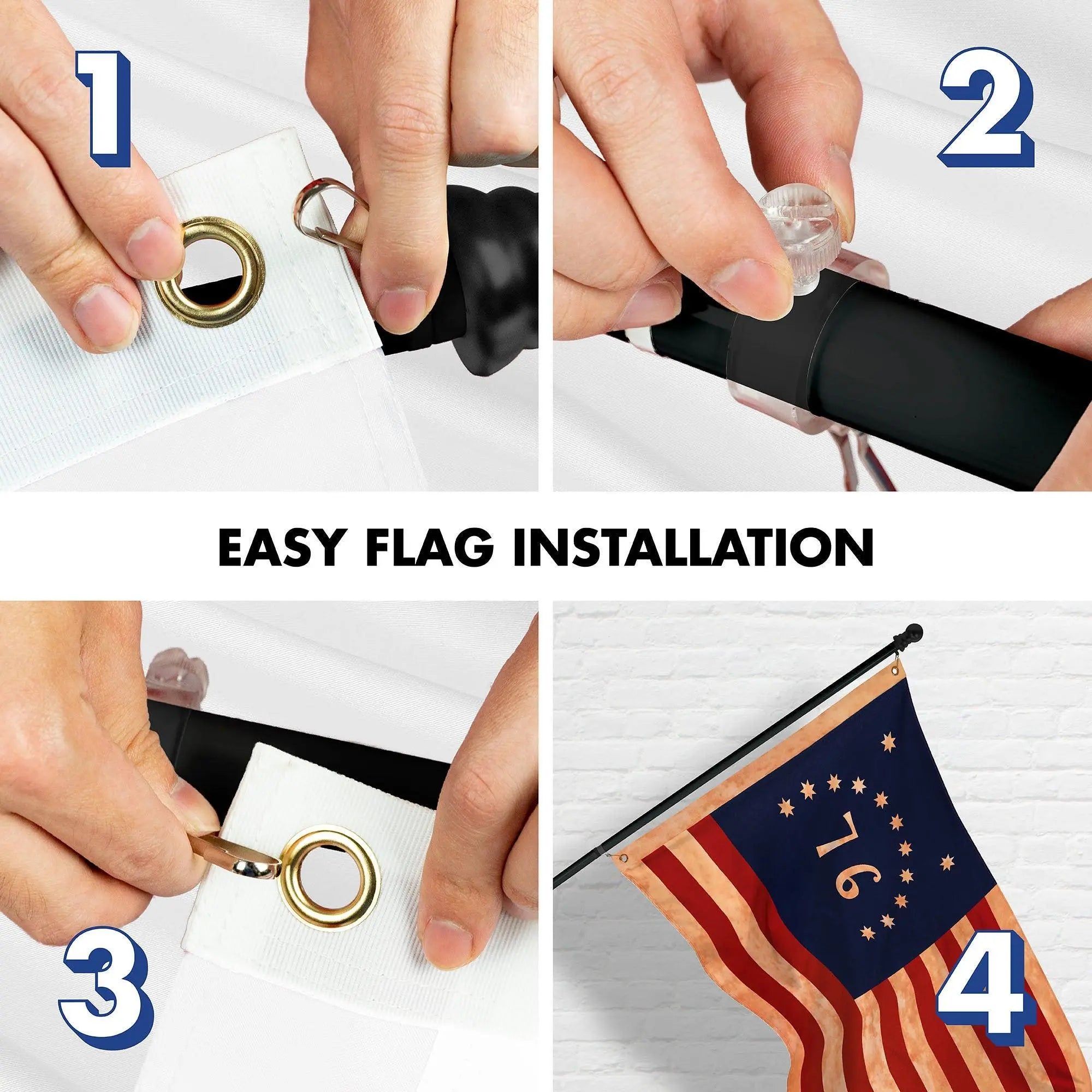 G128 Combo Pack: 6 Ft Tangle Free Aluminum Spinning Flagpole (Black) & Bennington 76 Tea-Stained Flag 3x5 Ft, LiteWeave Pro Series Printed 300D Polyester | Pole with Flag Included G128