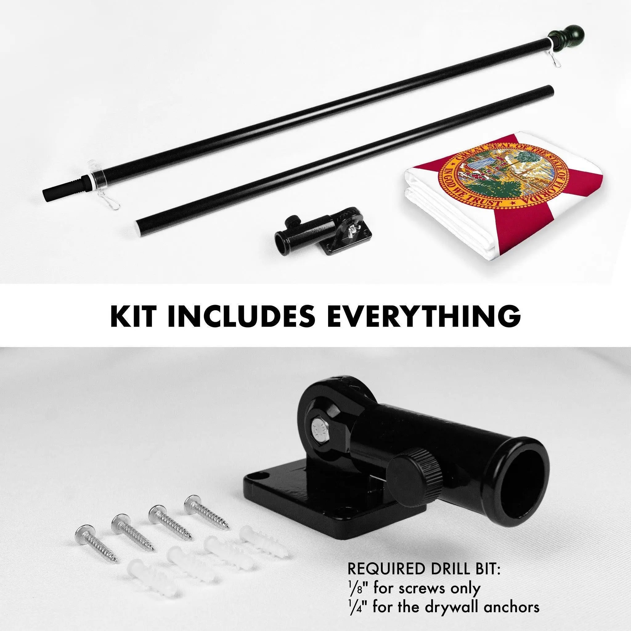 G128 Combo Pack: 6 Ft Tangle Free Aluminum Spinning Flagpole (Black) & Florida FL State Flag 3x5 Ft, LiteWeave Pro Series Printed 150D Polyester, 4 Corner Brass Grommets | Pole with Flag Included G128