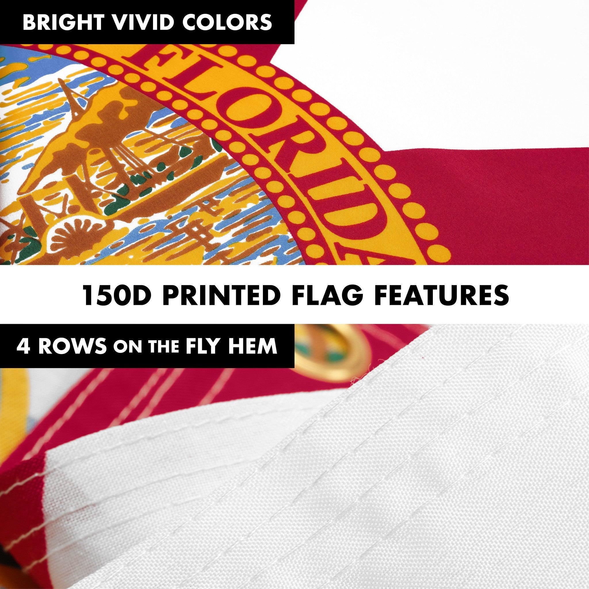 G128 Combo Pack: 6 Ft Tangle Free Aluminum Spinning Flagpole (Black) & Florida FL State Flag 3x5 Ft, LiteWeave Pro Series Printed 150D Polyester, 4 Corner Brass Grommets | Pole with Flag Included G128